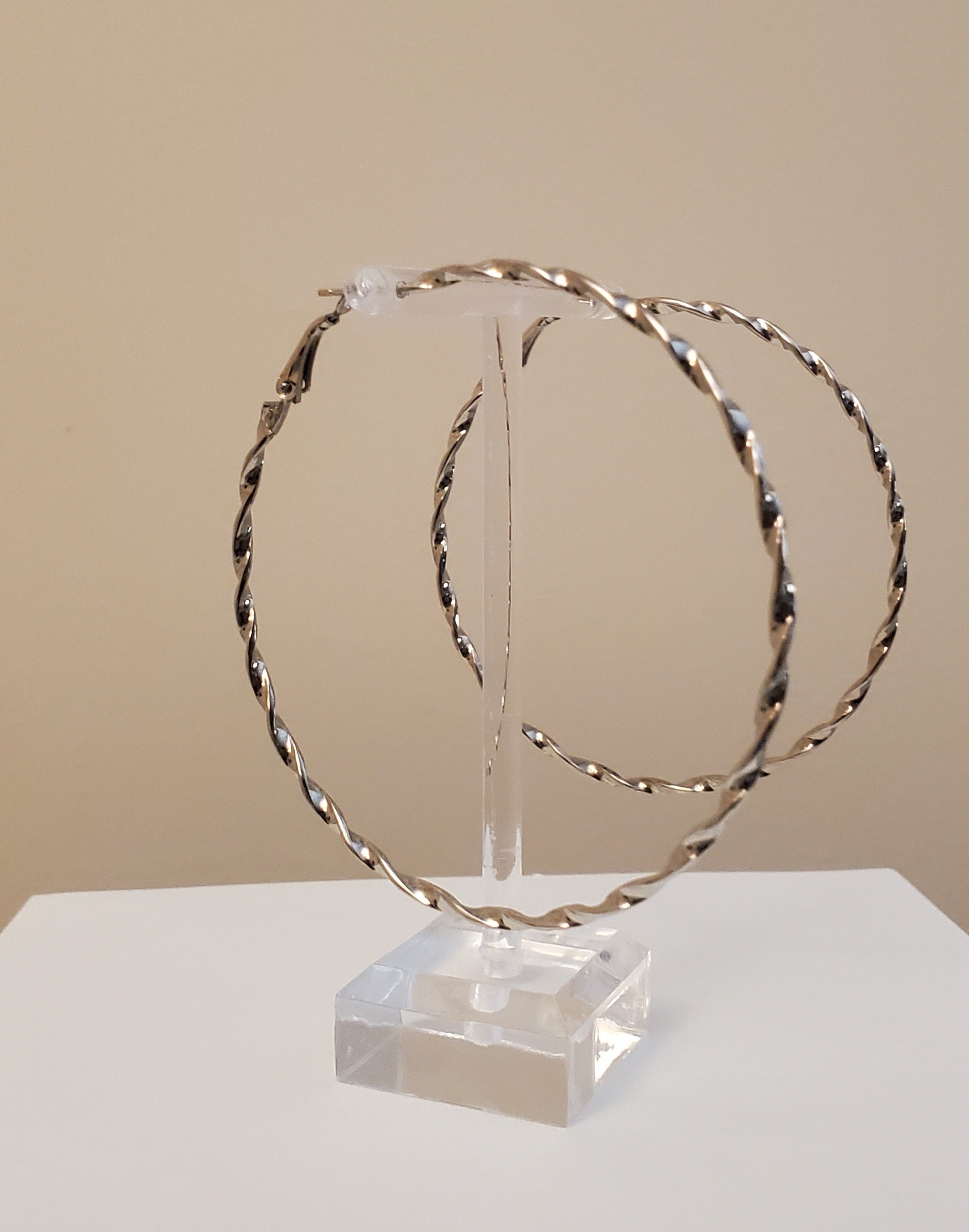 silver twist hoop earrings