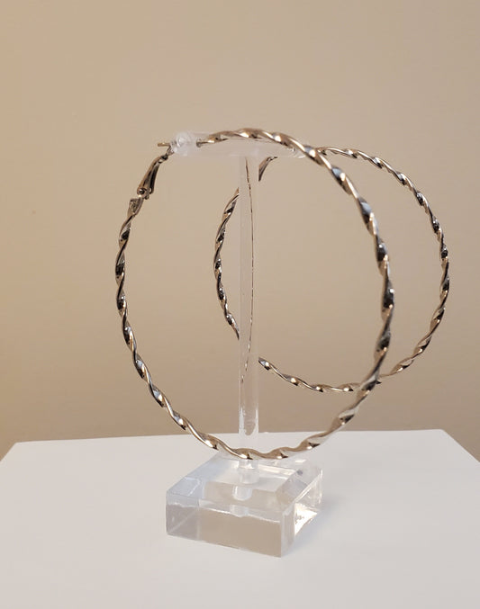 silver twist hoop earrings